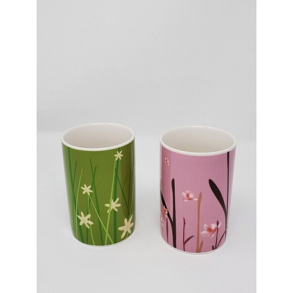 STARBUCKS SET OF TWO COFFEE MUGS 2004 MEADOW SERIES PINK AND GREEN HIS & HERS - Picture 4 of 11